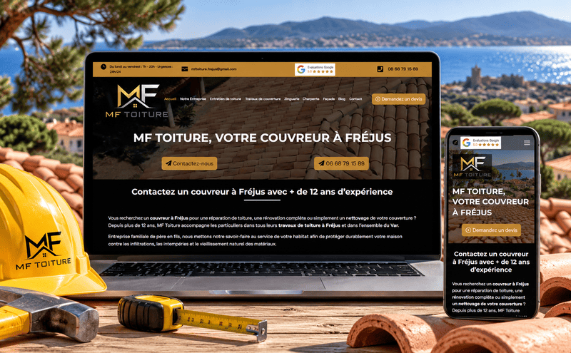 Création du site internet de MF Toiture à Fréjus couvreur - un site moderne et un référencement SEO suivi chaque semaine
